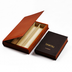 Luxury Chocolate Wooden Book Box with Gold Hot Stamping Logo