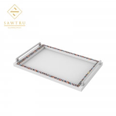 Carving Acrylic Painting woodenTray With Comfortable Handles Guangzhou Wholesale